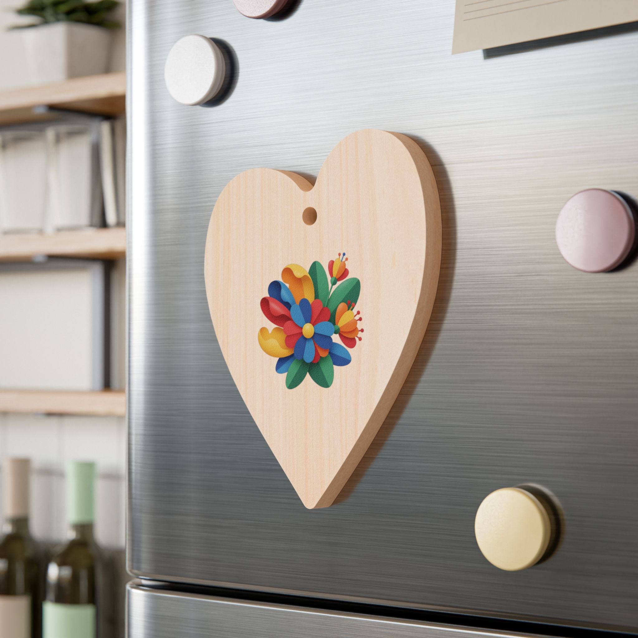 Bell Wooden Ornament with Colorful Floral Decal — Rustic Christmas Tree Decoration