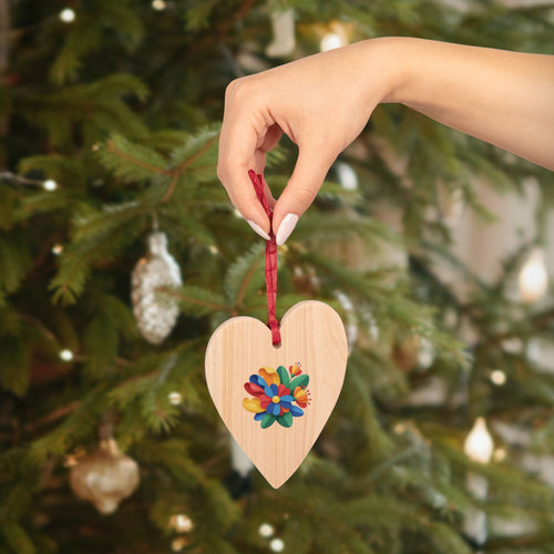 Bell Wooden Ornament with Colorful Floral Decal — Rustic Christmas Tree Decoration