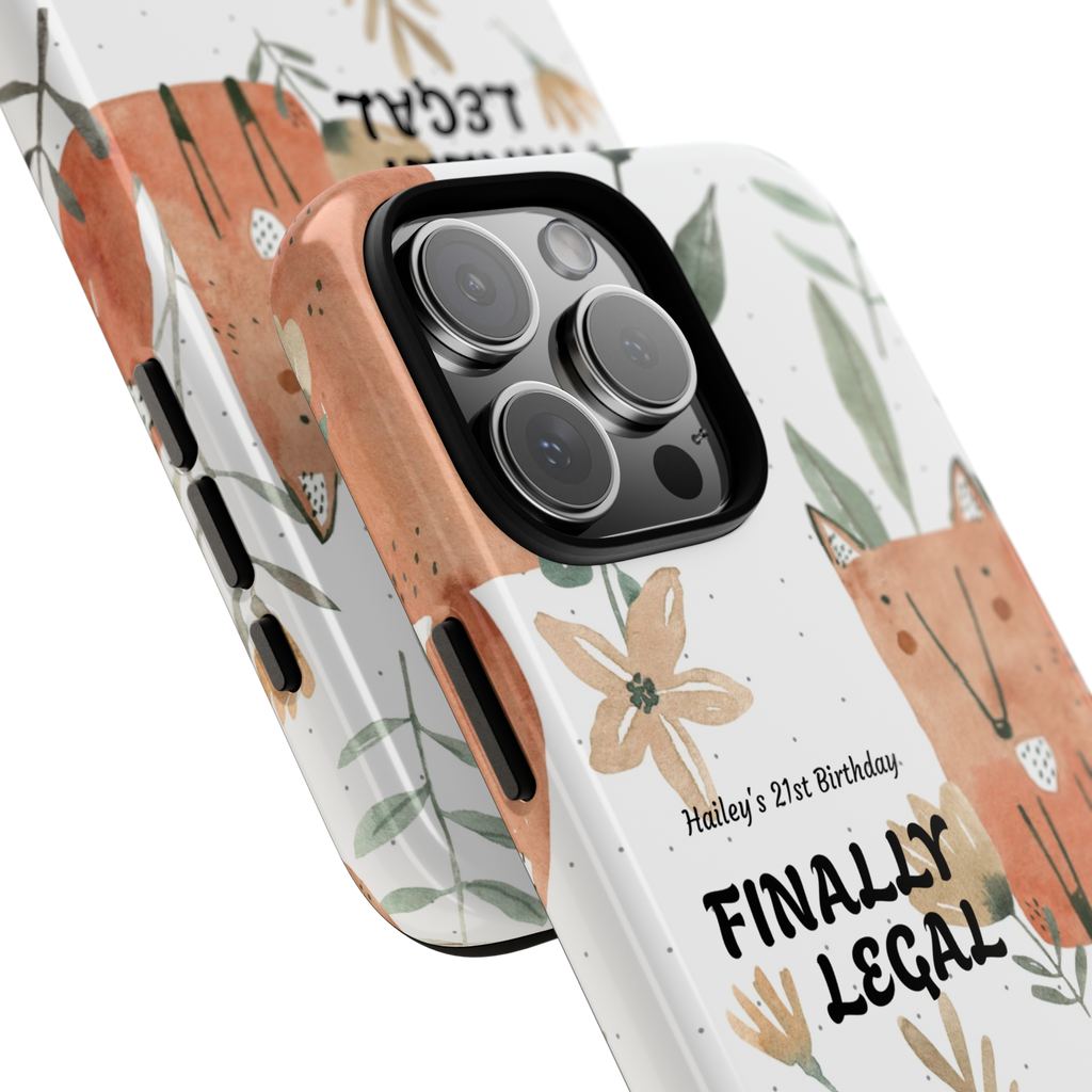 Finally Legal Fox Phone Case — Cute Watercolor Fox 21st Birthday Personalized iPhone Cover