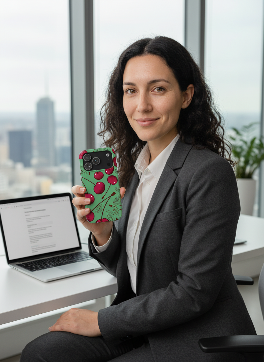 Cherry Pattern Tough Phone Case — Retro Red Cherries on Mint Green