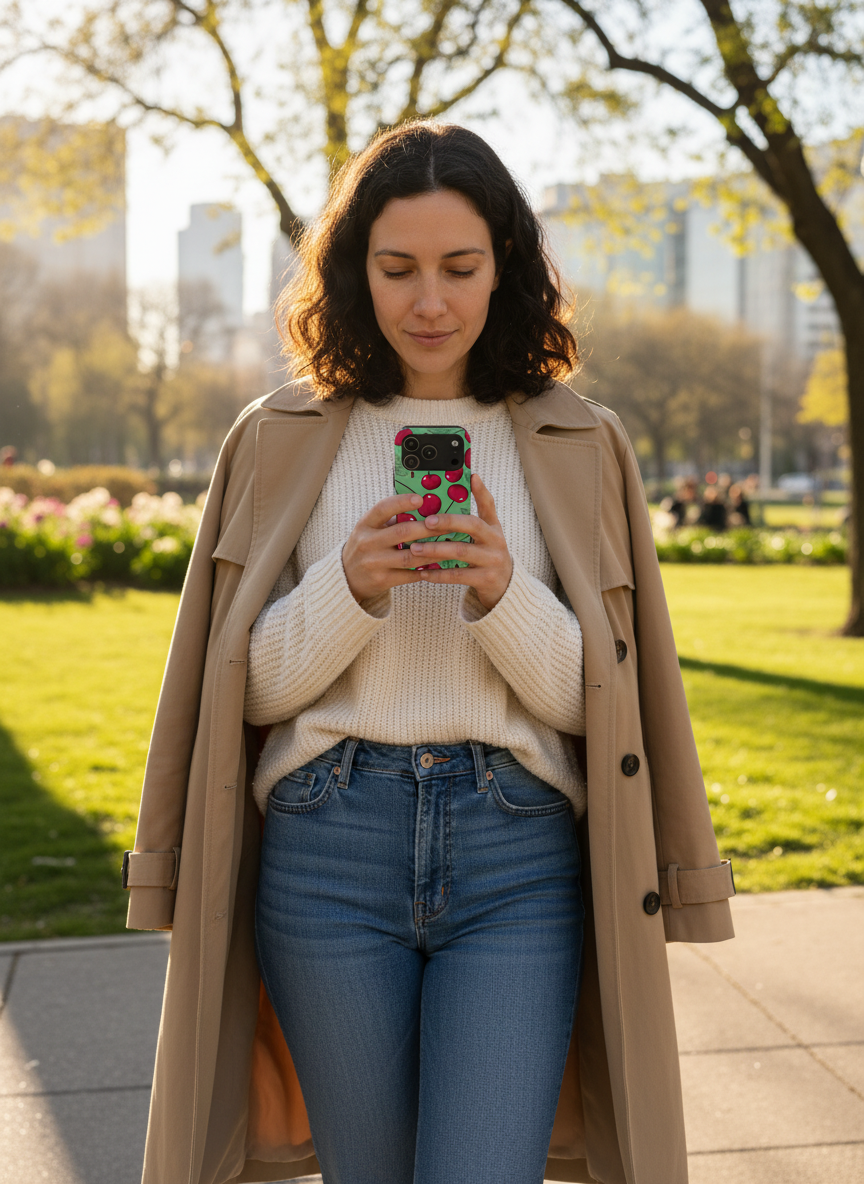 Cherry Pattern Tough Phone Case — Retro Red Cherries on Mint Green