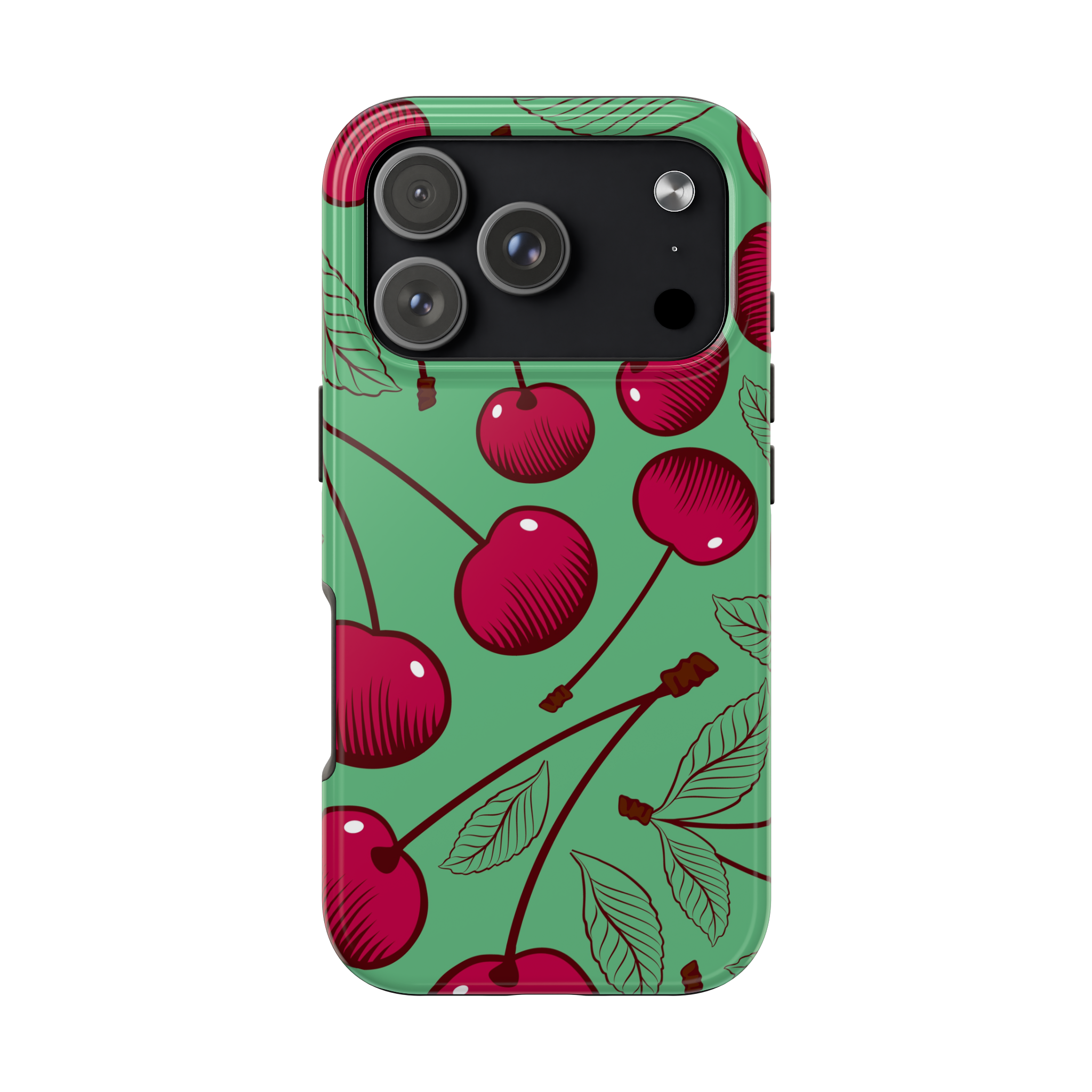 Cherry Pattern Tough Phone Case — Retro Red Cherries on Mint Green